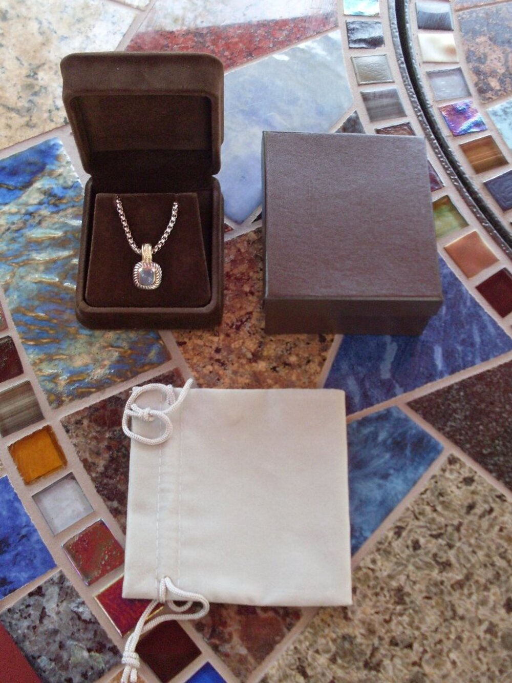 Rare & Retired David Yurman Albion Chalcedony Enhancer Pendant w/Chain - 14K/925 - Picture 2 of 11